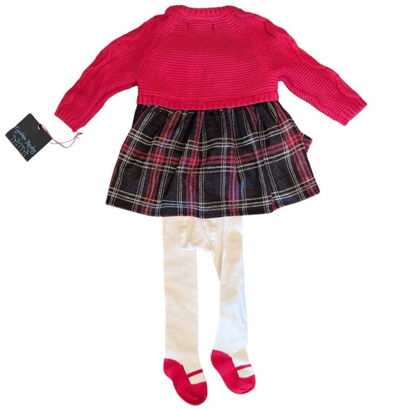 Cynthia Rowley NWT baby shimmer red knit sweater dress with tights outfits 3 mns - Picture 2 of 3